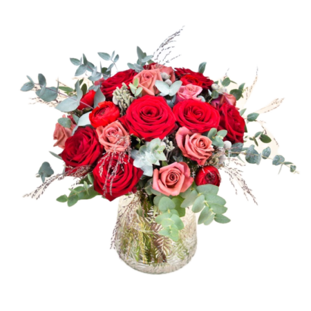 Bouquet Eau de Rose - Roses Rouges & Feuillages Légers | FLORAL Courchevel