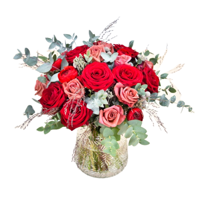 Bouquet Eau de Rose - Roses Rouges & Feuillages Légers | FLORAL Courchevel