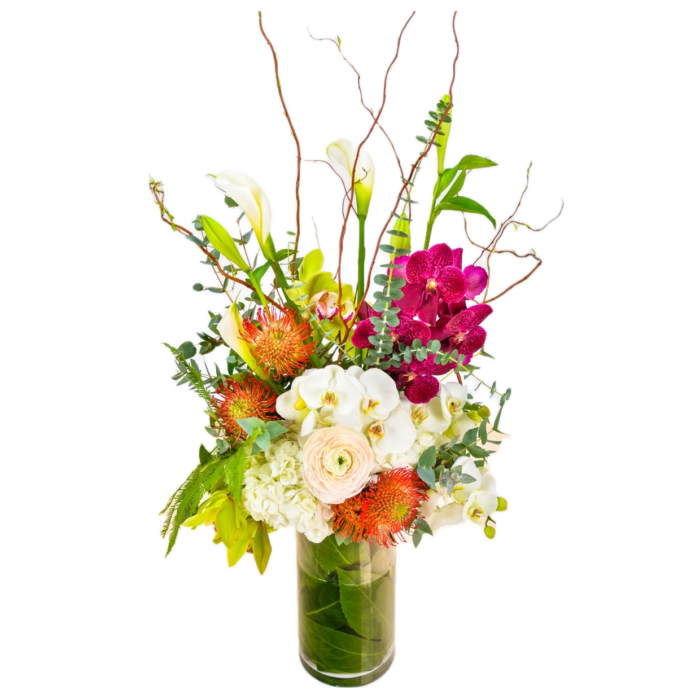 Bouquet Hespéridée - Orchidées, Lys & Arums avec Vase Inclus